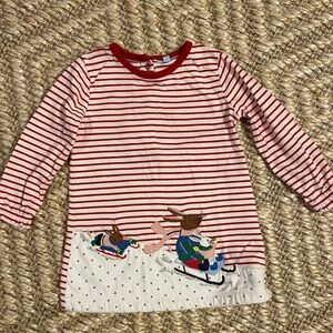 Baby Boden sledding bunny stripe top 12-18M